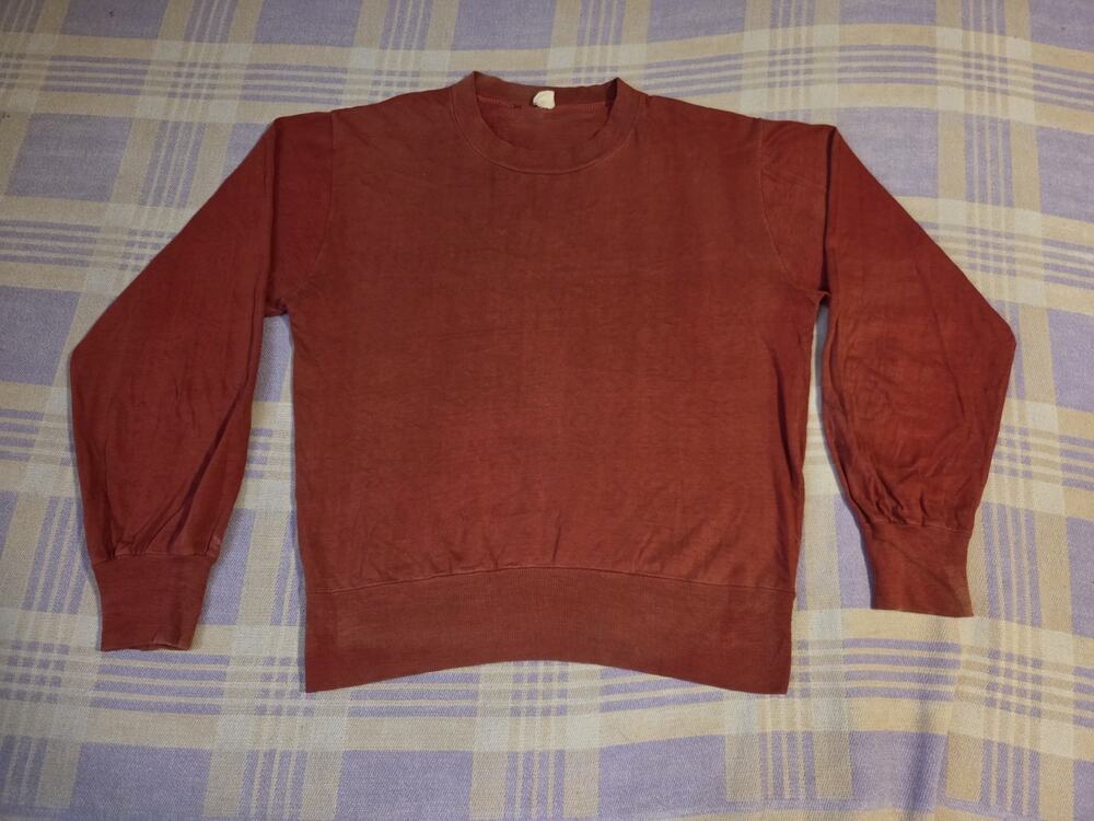 Vintage 50s 60s Sun Faded Long Sleeve T Shirt Red Blank Distressed Workwear